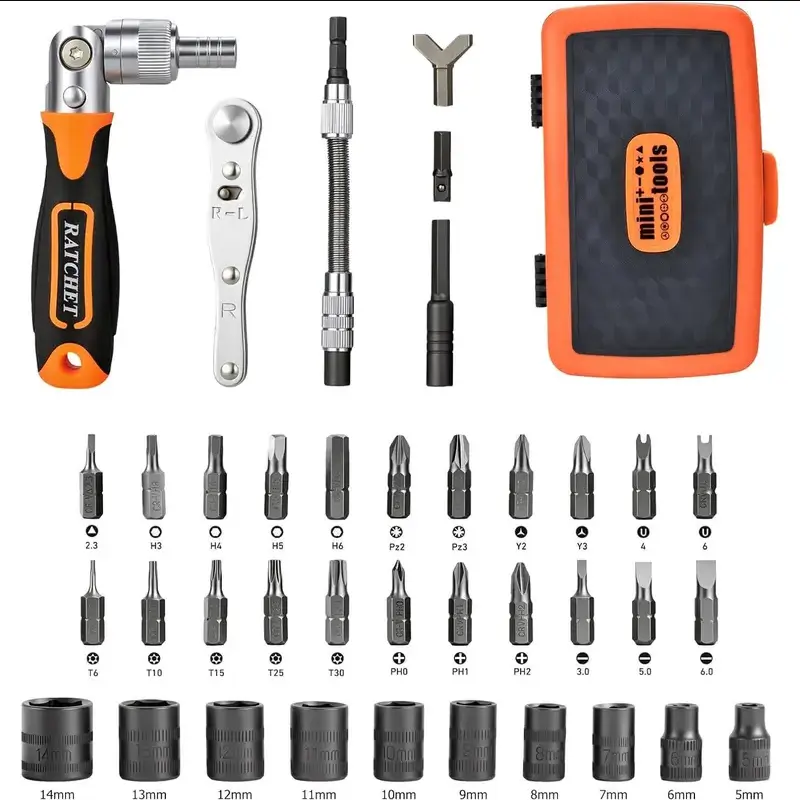 38 in 1  Tool  CR-V Steel 180° Swivel Telescopic Extension for Auto Spark Plug Garage Repair Multi-Purpose Wrench  torque multiplier Set Ratcheting Metric and SAE