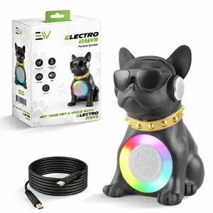 Electronic World Bulldog Bluetooth Speaker, Portable Wireless Cute Dog Audio Device with RGB Lights, Loud Stereo Sound, Mini Design for Home & Travel, Chargeable with Charging Cable, Compatible with Smartphones & Cards