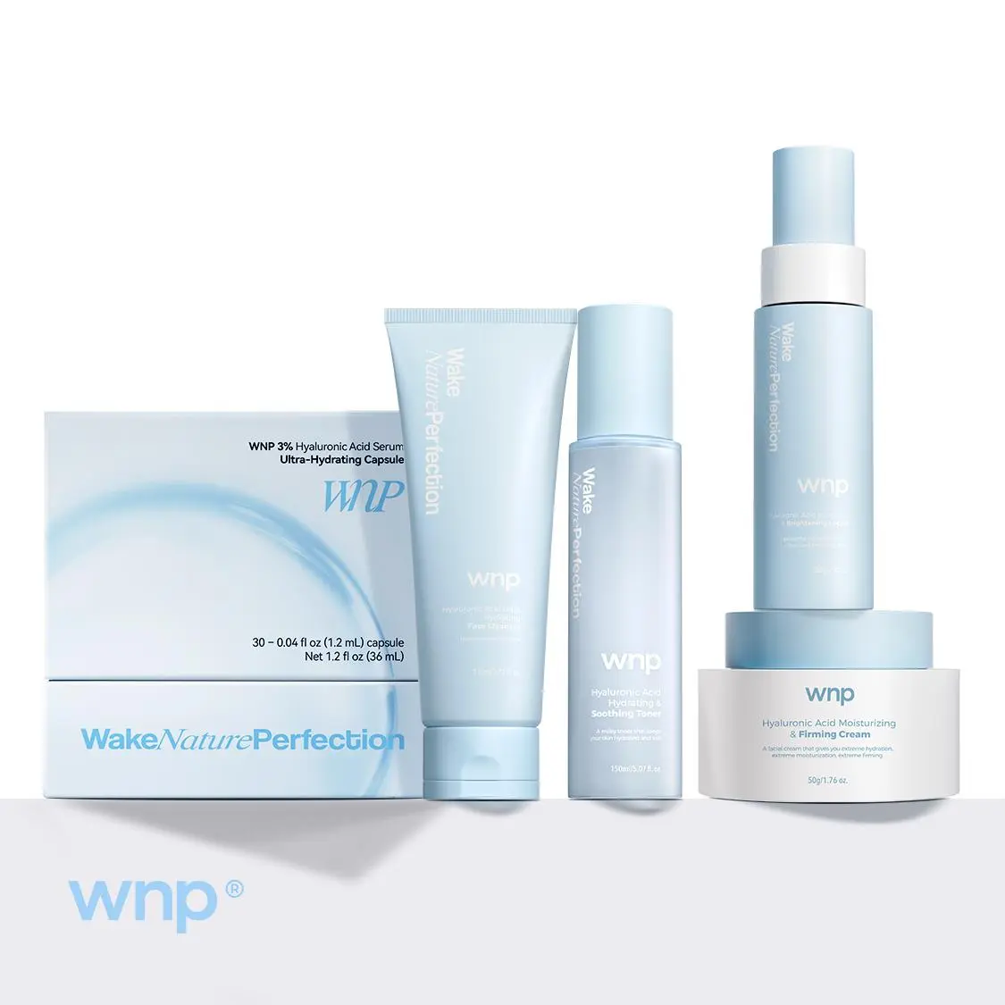 [WNP Official] All-in-One Skincare SET | Cleanser + Toner + HA Serum + Lotion + Moisturizer | 4D Hyaluronic Acid, 99% Niacinamide, Salicylic Acid, Collagen, Peptides, Ceramides, Centella Asiatica Extract | Gentle Cleansing, Deep Hydration summerwins