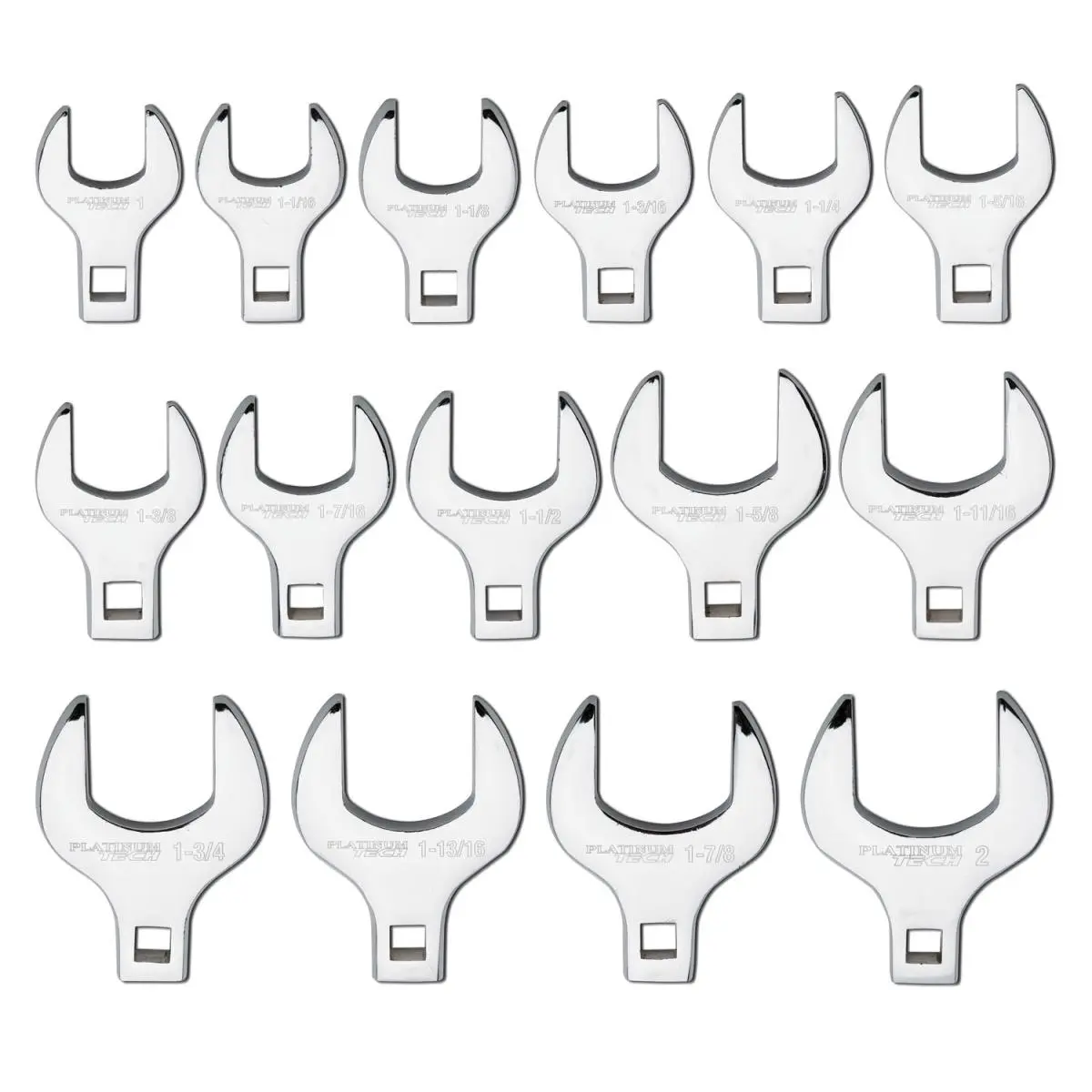 212 MAIN PLT-99370 15-Piece SAE 0.50 in. Drive Jumbo Crowfoot Wrench Set, Polished Finish Platinum Series