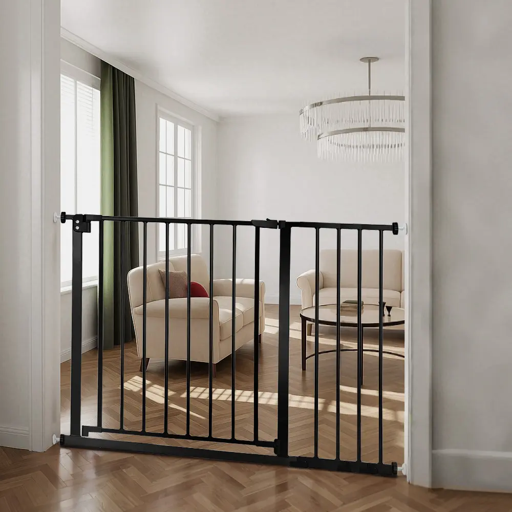 Pressure Mount Metal Baby Gate, 36" Tall Self-Closing Walk-Through Door with Dual Locks, Adjustable 29.5-43" Wide for Nursery, 6-9 Months Use, Nursery Baby Safe & Gate Extensions, Child-Friendly Safety, Safety Barrier