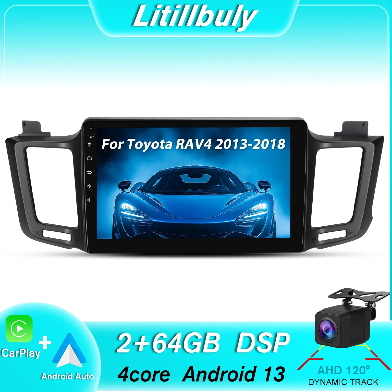 10.1" Android 13 Car stereo for TOYOTA RAV4 2013-2018 touch screen has Android Auto Wireless Carplay, Bluetooth WIFI supports GPS Navigation