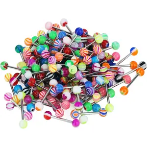 14G Tongue Rings Assorted Colors Surgical Stainless Steel Barbells