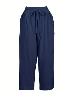 Plus Size Navy Straight Leg Pants with Pockets