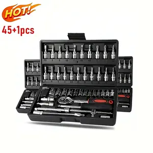 46 Piece mechanic tool set, socket and wrench kit with tool storage box, manual hand tool set for car maintenance, automotive repair, includes screwdriver bits hex wrenches