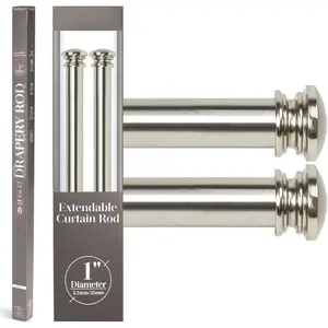 2 Pack 36" to 66" Extendable  Curtain Rod for Door & s Adjustable Length Heavy Duty Curtain Drapery Rod with End Cap Finials (1" Diameter)