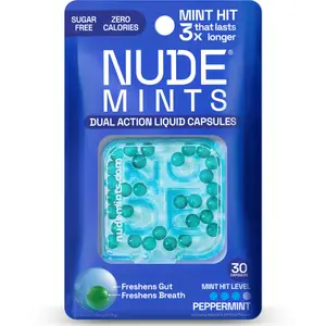 NUDE MINTS | Instant Freshness | 3X Stronger & Longer | Dual Action Liquid Capsules | Sugar-Free, 0 Calories | Intense Bad Breath Daily Oral Treatment | Peppermint Flavor