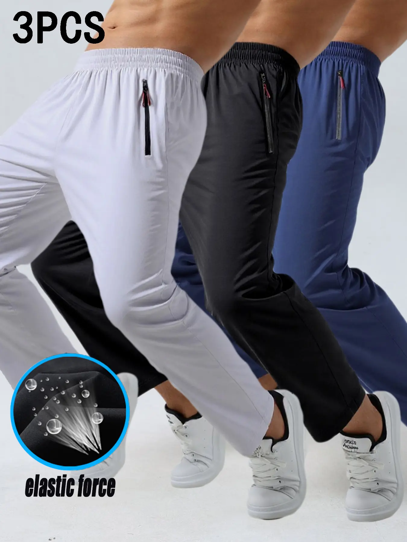 Breathable Men's Casual Pants Quick Dry Straight Elastic Waist Jogger Sweatpants Korean Classic Sport Trousers