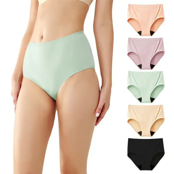 Women's Battewa High-Waisted 95% Cotton 5% Spandex Cotton Blend Stretch Fit Casual Leakproof Waterproof Full Coverage Classic Briefs, 5-Pack Reusable Heavy Flow Period Underwear, Breathable Fabric (Up to 5XL)
