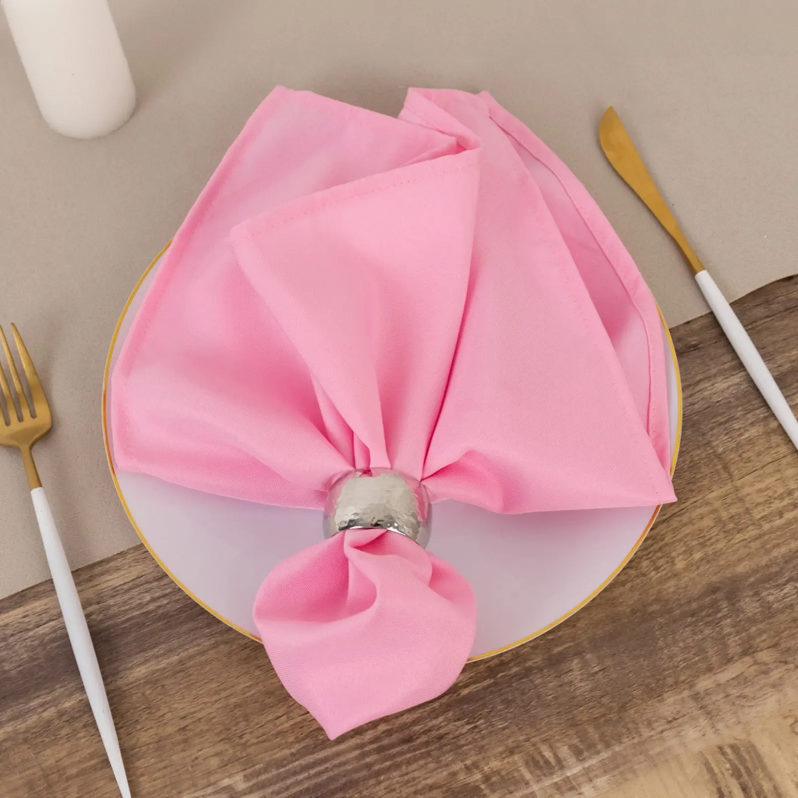 5 Pack Commercial Grade Polyester 20"x20" Napkins Pink - Wrinkle-Resistant & Durable Dinner Napkins