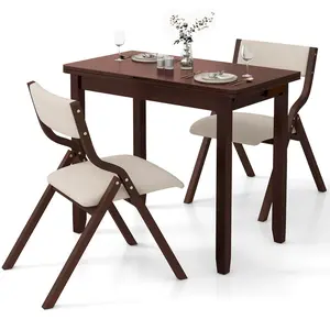 COSTWAY - Kitchen Table Set for 2 Expandable Dining Table with 2 Upholstered Folding Chairs