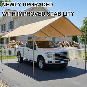 Grezone New Upgraded 3.6 × 6M Heavy-Duty Carport Canopy – Outdoor Garage & Party Tent with Galvanized Steel Frame, Anchor Kit, 4 Reinforced Steel Cables, Waterproof Cover, Beige & Gray Options summervibes