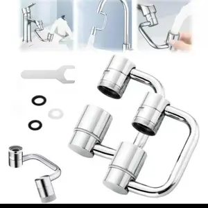 Universal Sink Faucet 1440° Rotatable AeratorExtension U Shaped Extender for Toddlers 2Modes Adjustable Flexiflow 1080° Rotating forBathroom Kitchen Silver High Pressure Head Instant Hot Heater Set Shower bathroom strainer drain Brass Finish holder filter