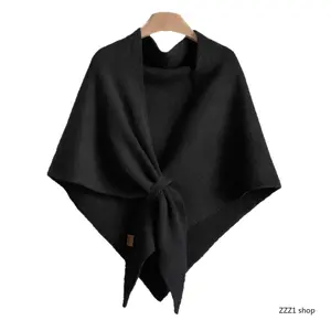 Poncho Shawl for Women, Casual Soft Knitted Cape with Knotted Detail, Thick Warm Winter Wrap for Travel & Office, Casual Soft Shawl
