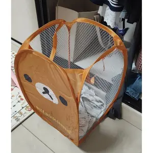 Japanese Rilakkuma mesh folding large capacity laundry basket cartoon portable storage frame dormitory household laundry basket