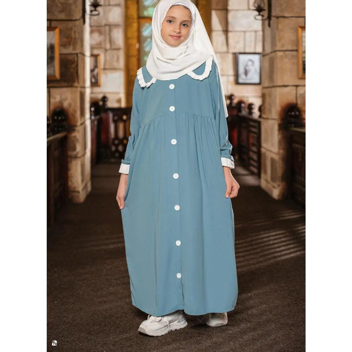 Girls Button Abaya Girls Button Abaya