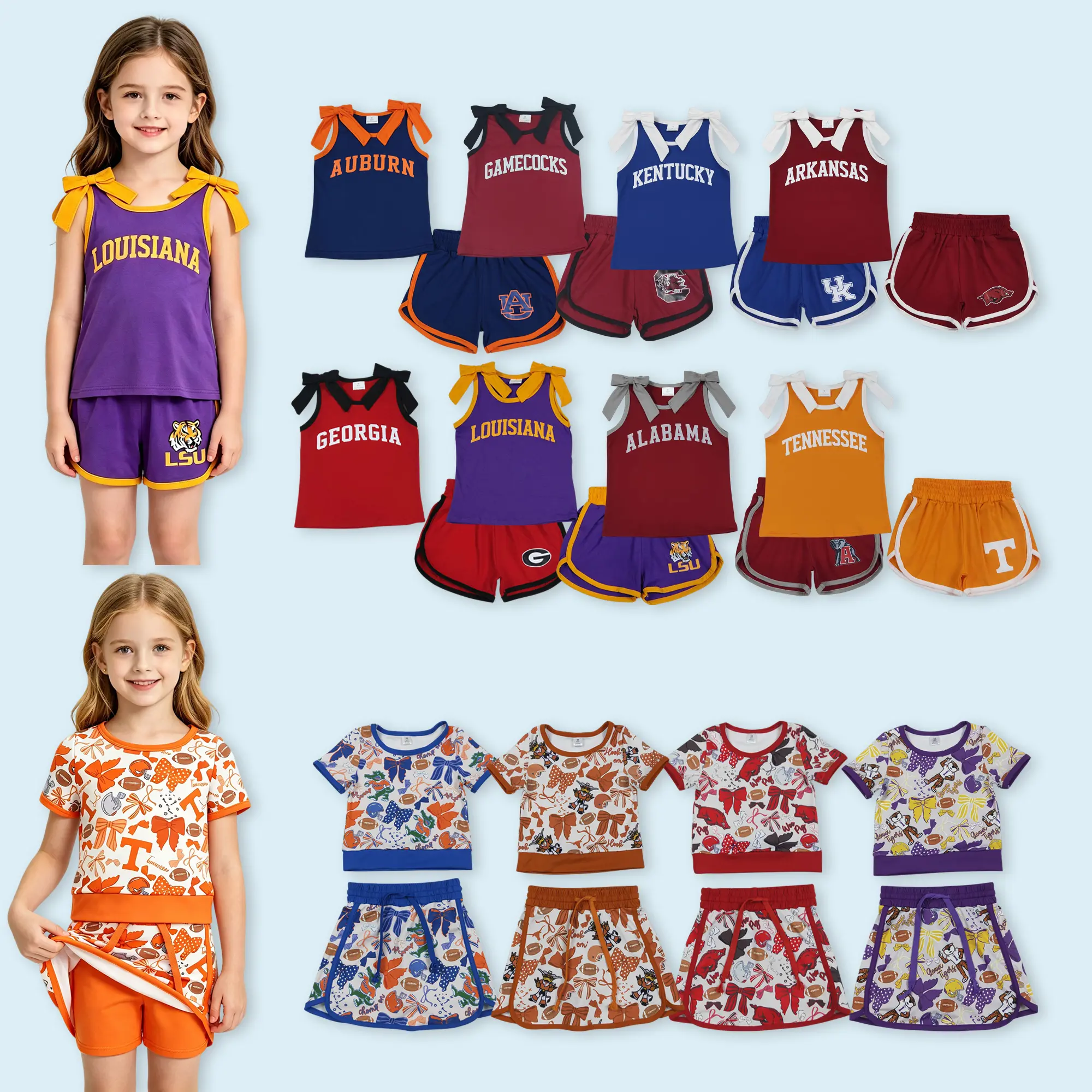 Footballs Top Skirt Shorts Girls Team Athletic Active Wear Clothes Sets