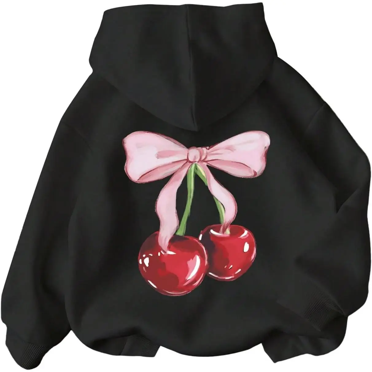 Girl's Cherry Graphic Hoodie Long Sleeve Hooded Sweatshirt Cute Pullovers Tops Casual Everyday
