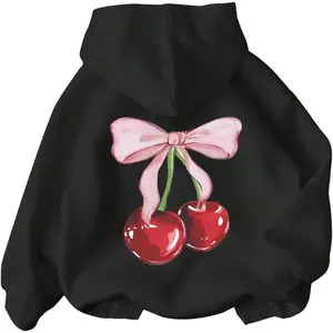 Girl's Cherry Graphic Hoodie Long Sleeve Hooded Sweatshirt Cute Pullovers Tops