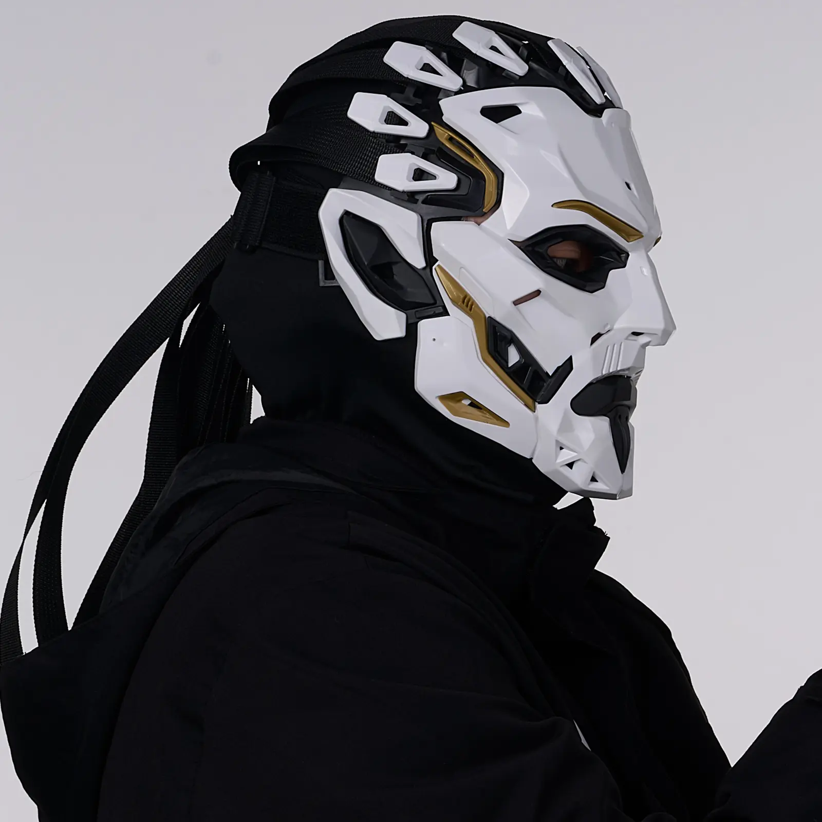 Plastic Geometric Cyberpunk Mask - Lightweight, Comfortable Techwear Outfit Accessory for Halloween Cosplay, Birthday Parties (Ideal for Content Creators), Full Face Mask