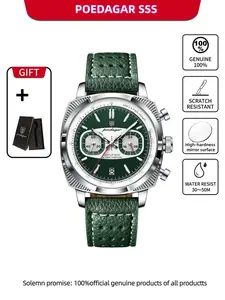 Poedagar Original Fashion Men's Watch, Glossy Waterproof Chronograph Date Display, Men's Luxury Leather Quartz Wristwatch
