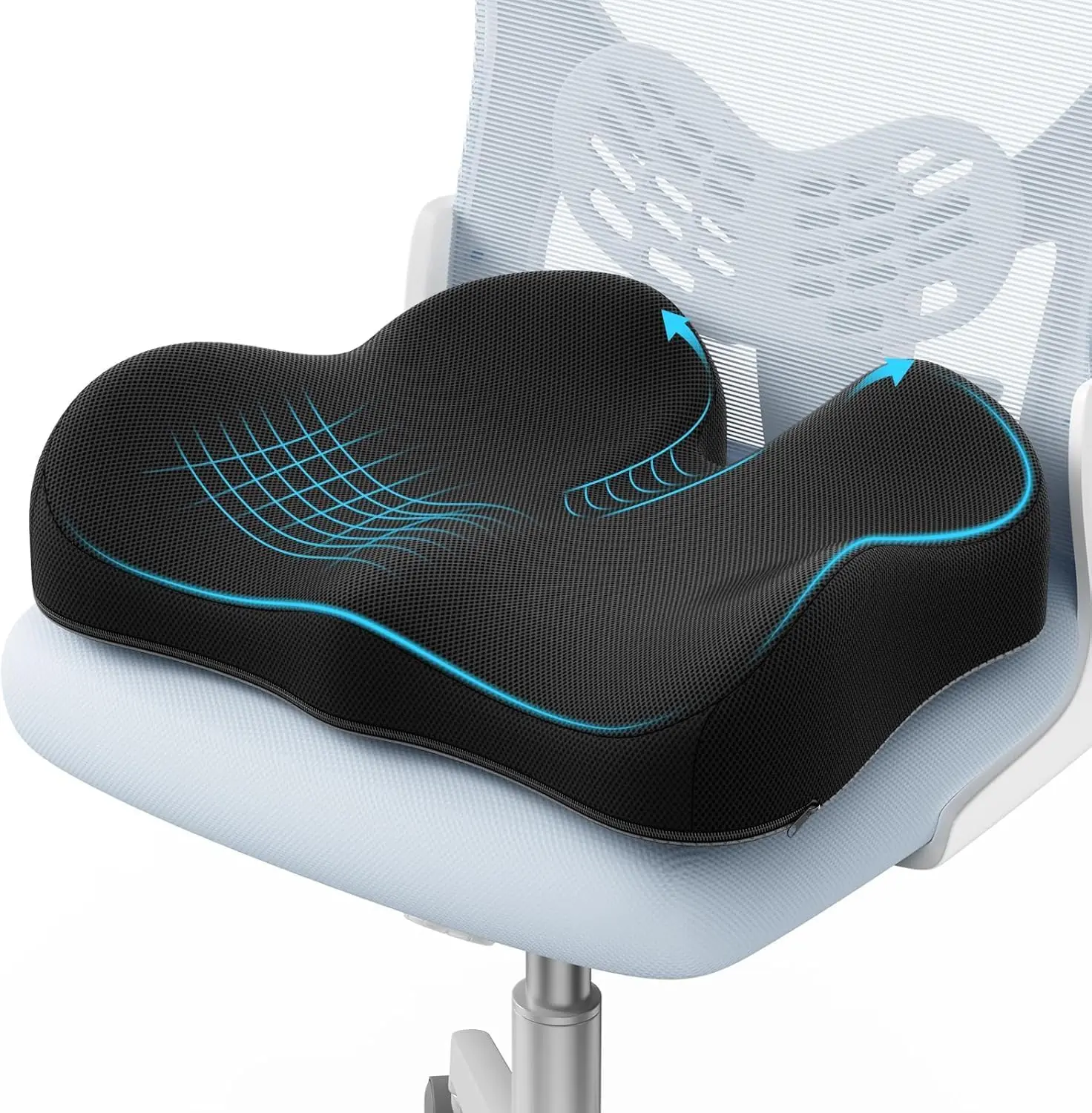 Large Memory Foam Cushion for Sciatica Care & Coccyx Pain Relief, Black - Office Chair & Car Seat Cushion, Ideal for Long Work Sitting, Lower Back Support