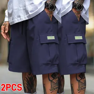 Men’s 2-pack cotton-linen casual shorts — lightweight and breathable, featuring two side pockets and a drawstring waist, perfect for the beach, vacations, and hot summer days, offering all-day comfort.