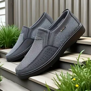 Men's Slip-On Mesh Loafers - Breathable Comfortable Minimalist Slip-On Shoes, All-Season Solid Color Fabric Upper with PVC Sole, Round Toe Daily Streetwear - For Men - Suitable for Casual Wear, Work, and Travel - Great Gift for Fashionable Men