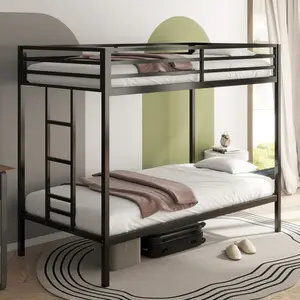 Bunk Bed Frame Twin Over Twin, Metal Bunk Bed with Guardrails, Twin Bunk Beds for Bedroom, No Box Spring Needed, Easy Assembly, Black