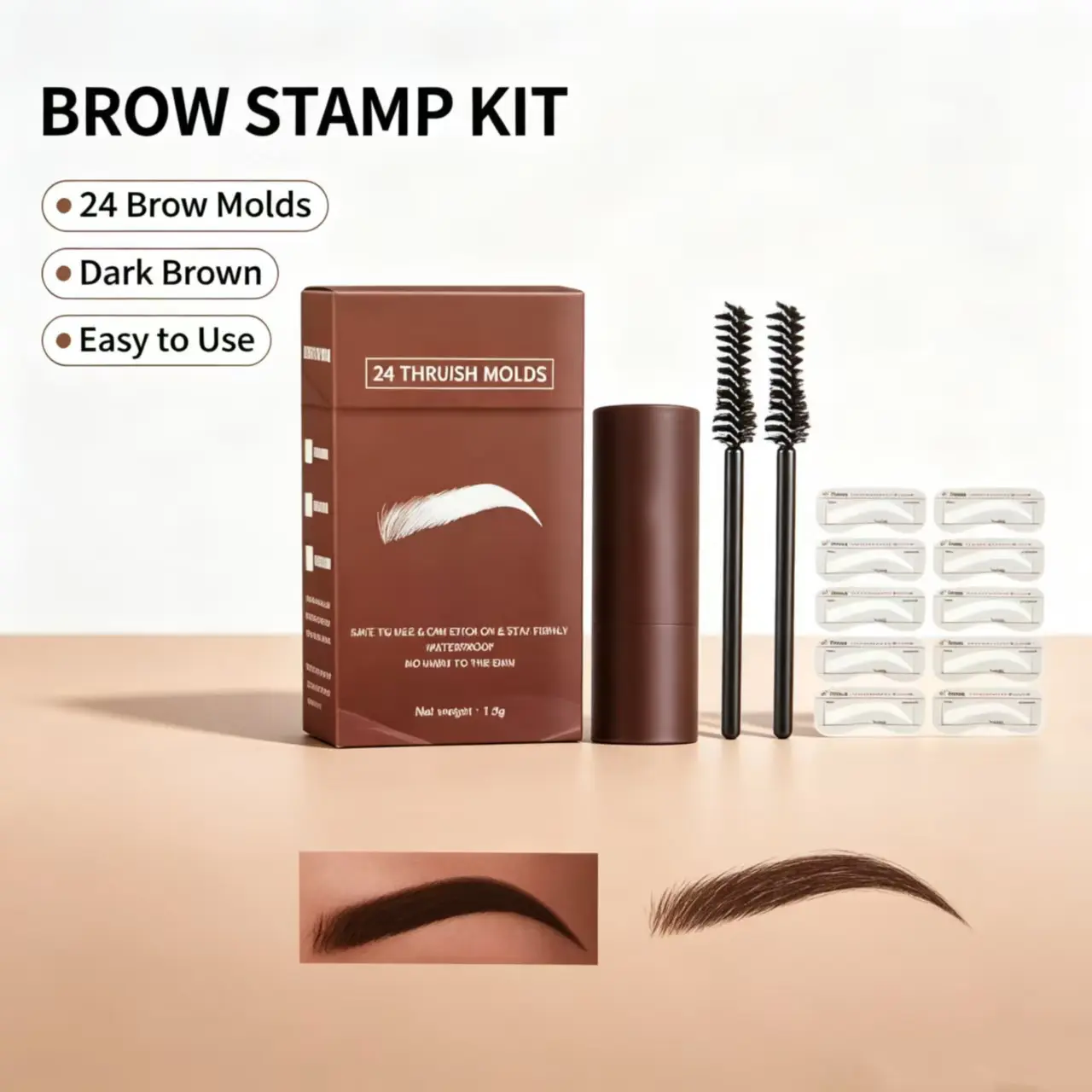 35g 1-Press Temporary Eyebrow Powder Kit - Long-Lasting, Waterproof, Sweat-Resistant, No-Smudge, No-Transfer Lazy Cosmetic with Lid-Equipped Storage Refill Container, Handheld Design, Mirror, Duoface Brush, Makeup Cleaner for Daily Summer Use