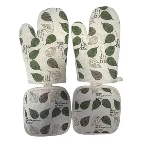 4 Pcs Silicone Baking Gloves Leaf Design Heat Resistant Cooking Gloves for Kitchen BBQ Outdoor Grilling Essential