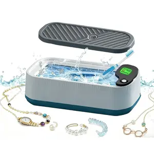 Ultrasonic Jewelry Cleaner, Portable 360° Deep-Clean Multi-Function Washer with UV Sterilization. High-vibration mode effectively sterilizes and cleans. USB-charging for use with jewelry, eyewear, and watch cleaning.