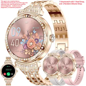 1.32 "AMOLED Women's Smart Watch, Answering/Making Calls, Women's Smart Fitness Watch - Call Integration, Sleep Monitoring, Call Information Reminder, Multi functional Smart Watch, Smart Watch with 1 Steel Belt and 2 Random Silicone Straps