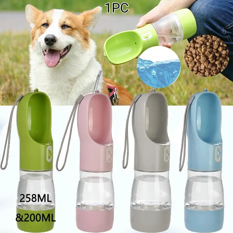 Pet Travel Drinking Water Bowl Cup, 258ML Water + 200ML Feeding Food Feeder, Leak-Proof Portable Detachable Easy Clean, Cat Dog Outdoor Hiking Essentials, Animal Feeding Supply