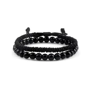 2Pcs Simple Beaded Bracelet Set, Adjustable Stackable Fashion Jewelry for Men Women, All-match Daily Party Accessory Birthday Gift