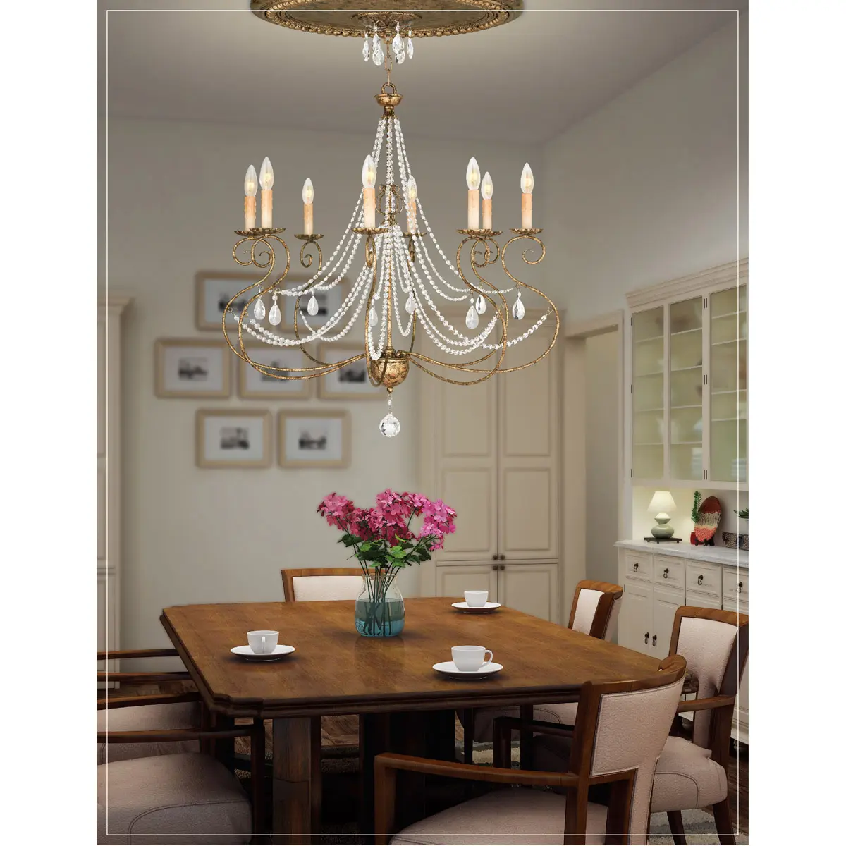 5 Light + 5 Light European Bronze Chandelier with Clear Crystals Shade