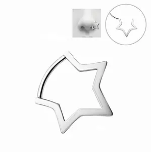 Oufer 20G Titanium Star Nose Ring Hinged Segment Nostril Hoop Rings