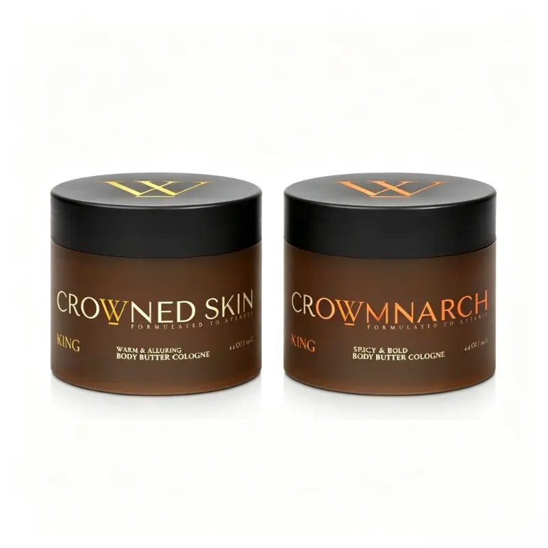 Crowned Skin King & Monarch Body Butter Duo, 2 Full Size Jars Shea Jojoba Moisturizing Cologne Body Butter