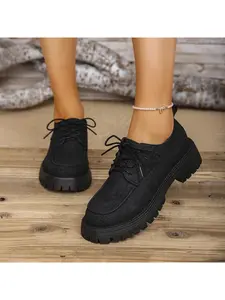 Women's Casual Shoes Lace-up & Slip-on Platform Shoes Heel Height: 4 cm Comfortable for All-day Standing & Walking, No Fatigue Black & Grey Colorways Simple & Comfortable Work Shoes