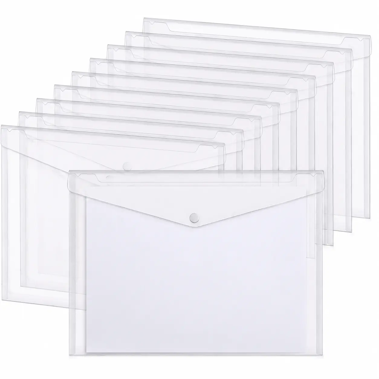 10-Piece 11x17 in Clear Plastic Envelopes, A3 Letter Size Poly Folders with Snap Closure for Office, School Filing Supplies