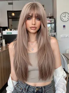 24 Inch Synthetic Fiber Wig Natural Look, Heat Resistant Daily Use, Straight Hair Design, Suitable for All Seasons