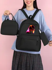 Backpack set featuring Michael Jackson print patterns with zipper closure, large capacity, suitable for daily use and as a New Year gift