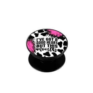 Cow Print and Pink “I’ve Got a Good Heart But this Mouth” Phone Grip Accessories Stand Foldable
