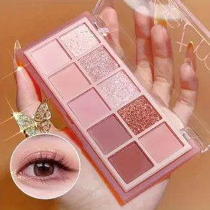 10 Colors Eyeshadow Palette, Sparkling Pressed Glitter, Pearlescent Glitter Matte Blush Highlighter All-in-one Palette Cold Earth Color Matte Khaki Gray Powder Daily Enhance Complexion