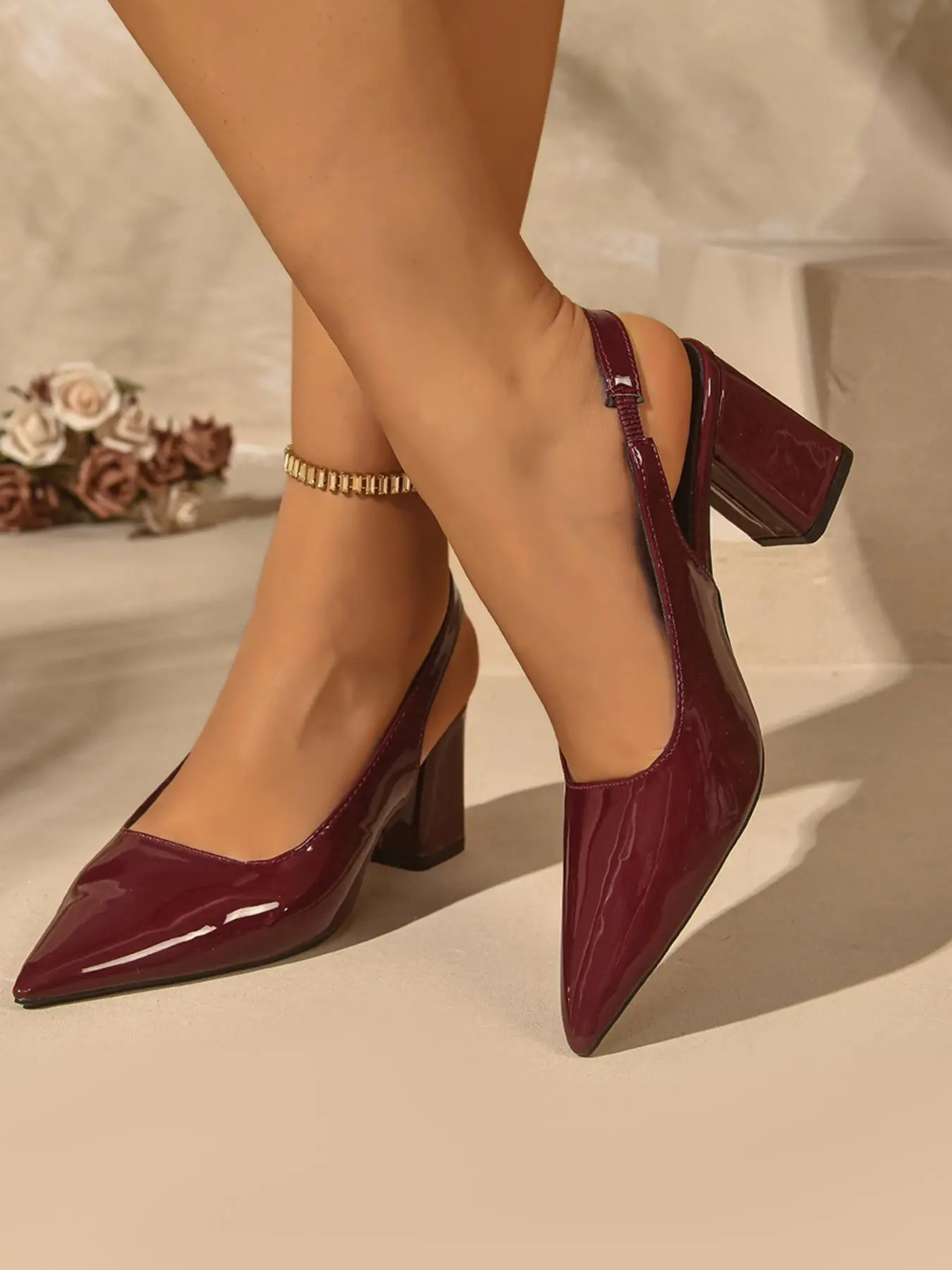 Elegant PU Leather High Heel Sandals, Medium Width, Plain Design, Spring & Fall, Comfortable & Versatile, Perfect for Evening Outings