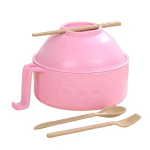 Microwave Noodle Bowl Set with Lid, Portable Instant Noodles Container, Includes Chopsticks Spoon Fork, Suitable for Dormitory Use, Ramen Bowl Set