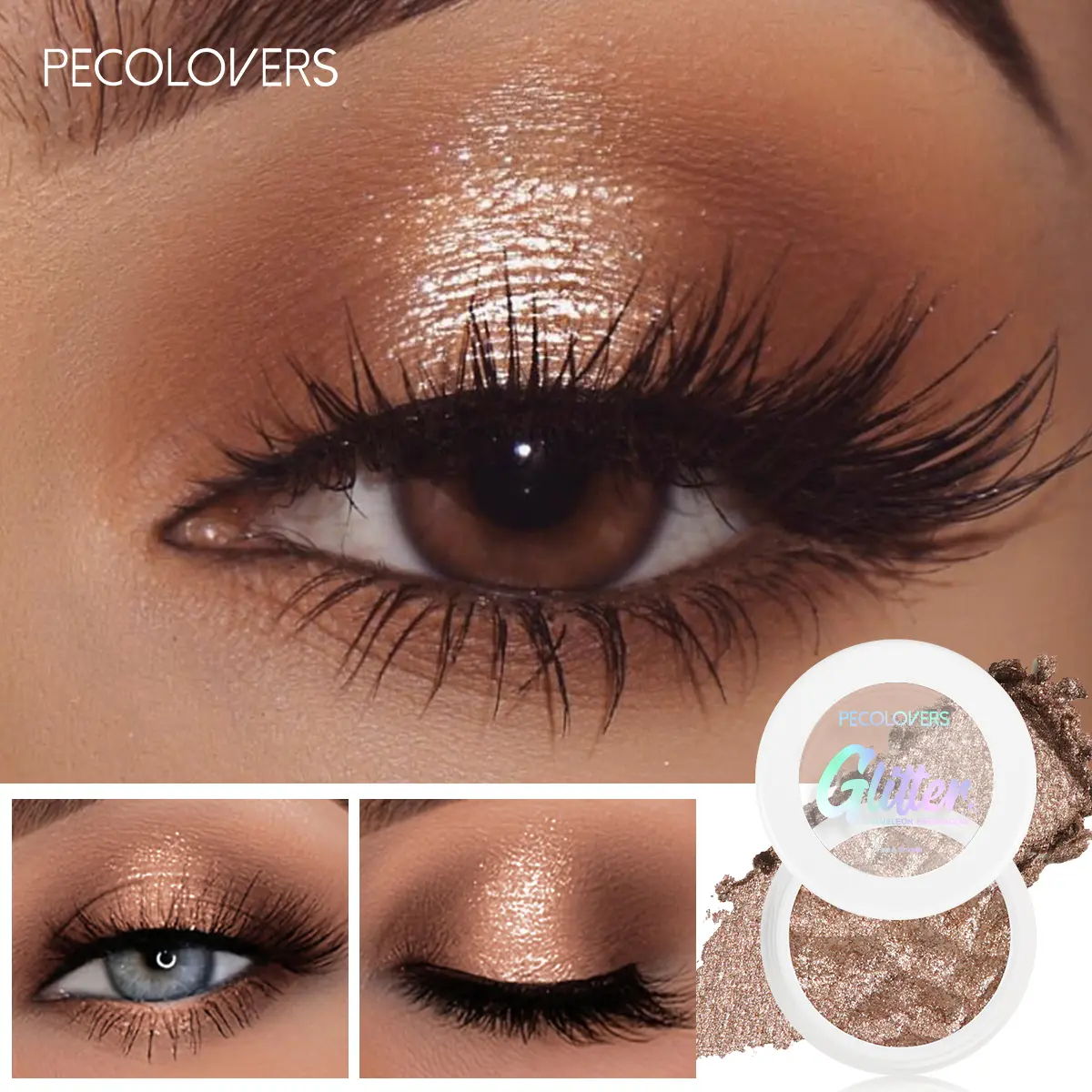 1Pc Velvety Glitter Shimmer Eyeshadow - Waterproof Long-Wear, Easy To Apply For All Occasions, Bronze And Coffee, Eye Cosmetic, Eyeshadow Makeup