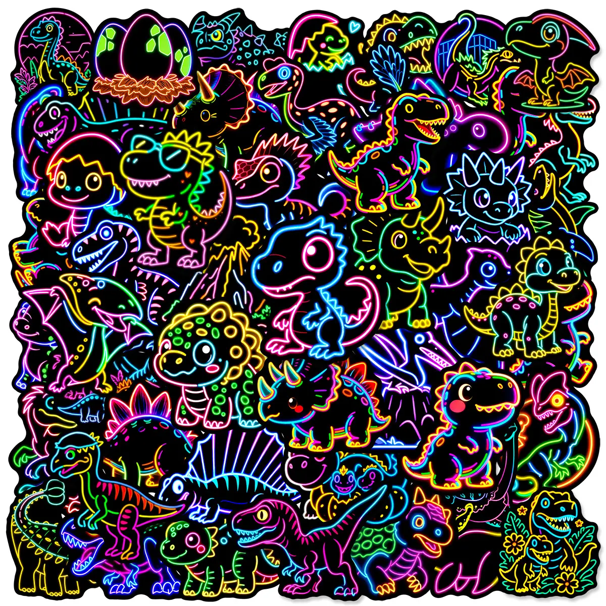 50 Neon Dinosaur Graffiti Stickers Decal Set - Decorative Decal Suitable for Scrapbooks, Diaries, Laptops, Water Bottles, Cars, and Other Faith-based Designs; Gifts with Positive Messages. Graphic Decal Sticker Decals Car Vehicle Decoration