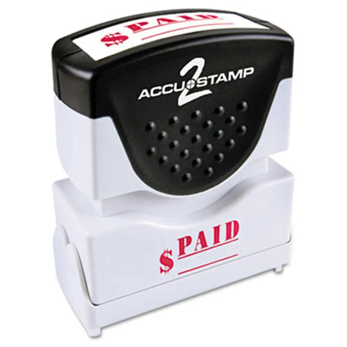212 MAIN Accustamp2 Auto-Open Shutter Office Stamp, Anti-Bacterial Consolidated Stamp 035578, Rubber Grip, Red "PAID" Imprint, 1.63x0.5in, Office Stamps