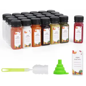 Plastic Juice Bottles 150 count 2 oz Empty Plastic Water Bottles with Caps  Clear Beverage Containers for Drinking, Juicing, Smoothie, Water with 2 Brushes, 2 Funnels, 160 Stickers
